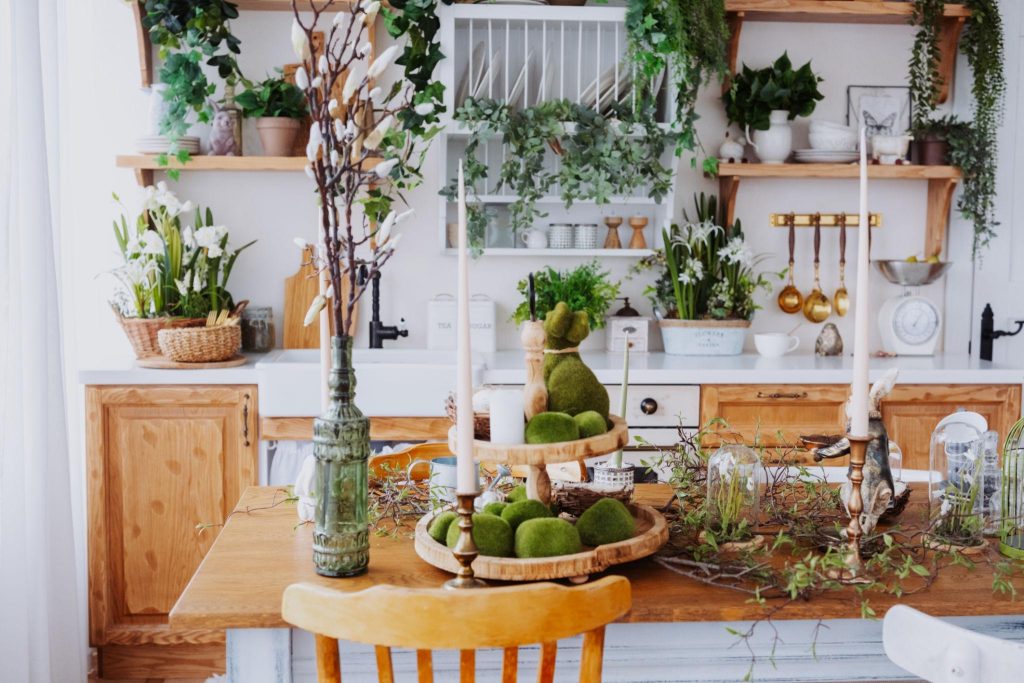 Faelorin Beautiful Bright Country Kitchen with Herbs Flowers and Fruits Beautiful Bright Country Kitchen with Herbs Flowers and Fruits