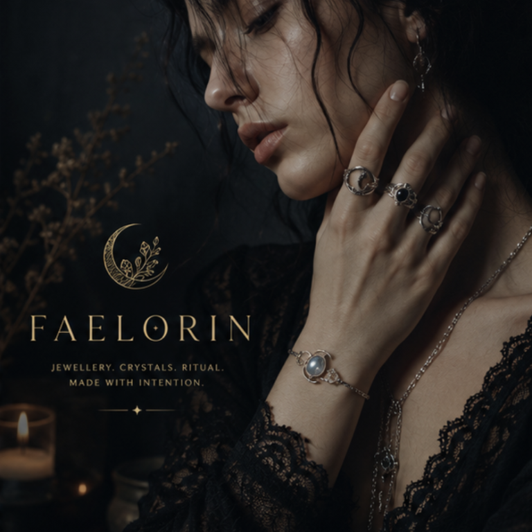 Faelorin - A beautiful Wiccan woman in a striking emotive image that is quite dark and mysterious 